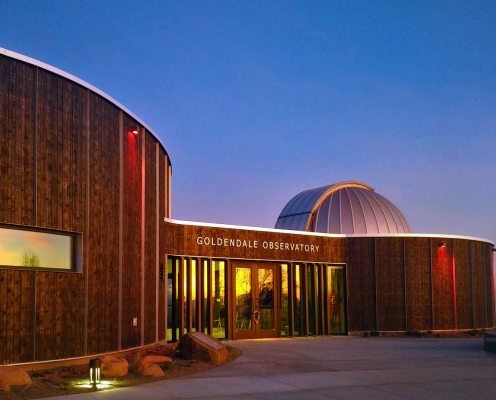 Goldendale observatory building during sunset.